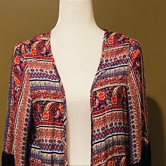 Love Tease Fringe Boho Kimono Cardigan Size Large - Picture 3 of 13